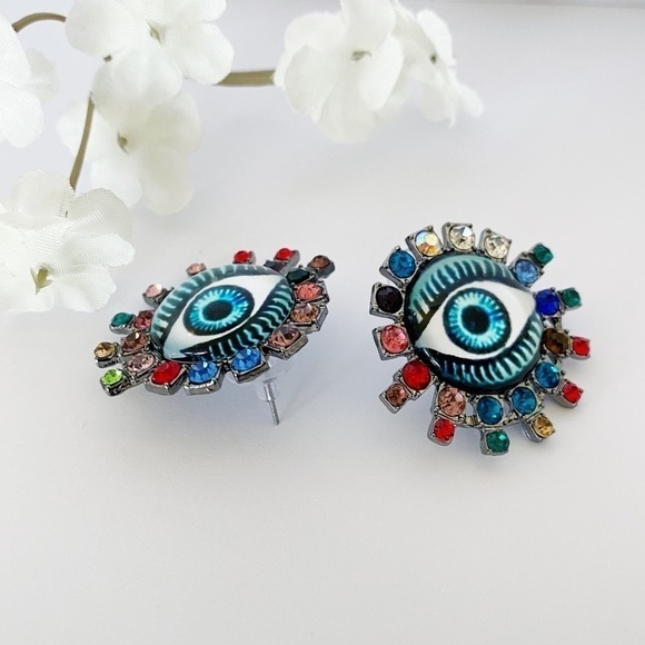 Evil Eye Rhinestone Earrings NEW - Picture 1 of 7